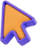 Bright, stylized cursor icon in orange and purple. Represents user navigation in digital environments, emphasizing interactive elements on web pages.