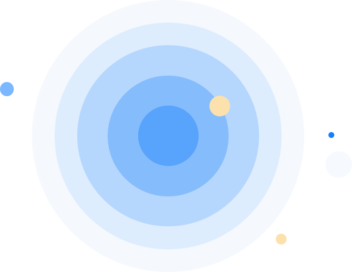 Bright blue circle with several smaller circles of varying colors scattered around. Represents a modern, abstract design likely for digital content.