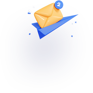 A graphic of a stylized yellow envelope on a blue paper airplane, indicating two new messages. Represents email notifications or communications.