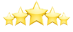 Five gold stars representing a high rating, often used in reviews to signify excellence or quality in products or services.